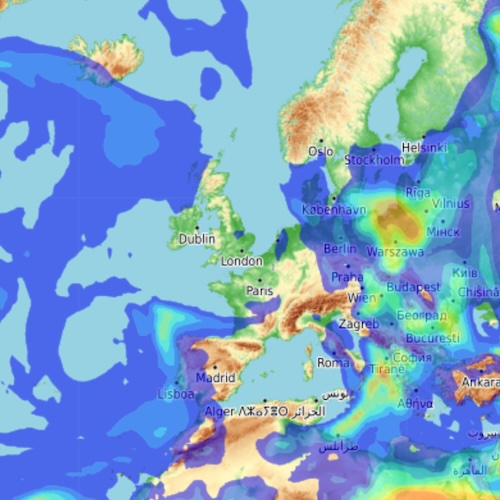 A map centered on London with a colourful overlay showing weather data.