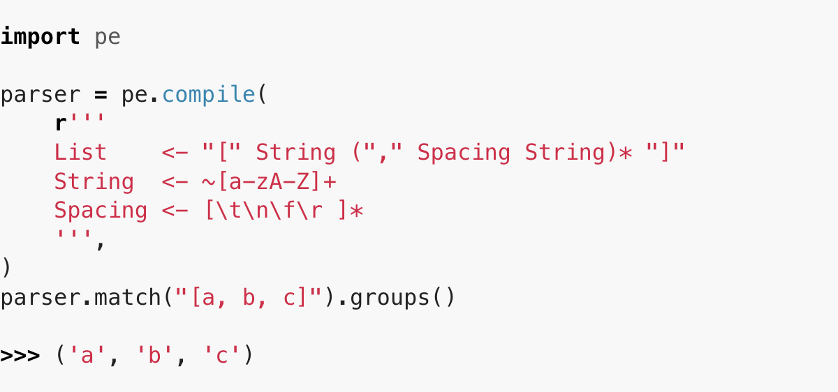 A screenshot of some python code showing a PEG grammar definition.